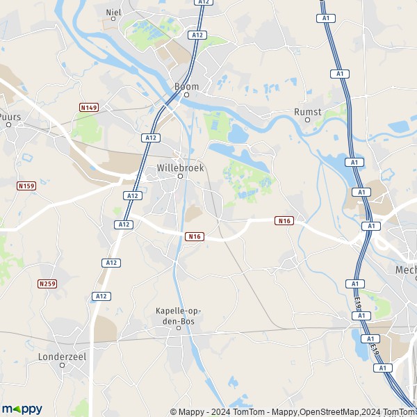 De kaart voor de stad 2830 Willebroek