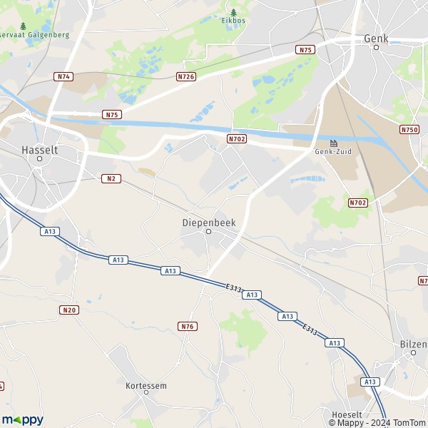 De kaart voor de stad 3590 Diepenbeek