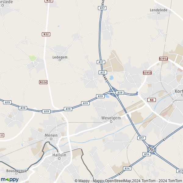 De kaart voor de stad 8560 Wevelgem