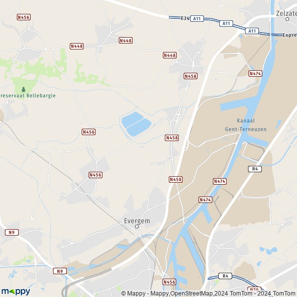 De kaart voor de stad 9940 Evergem