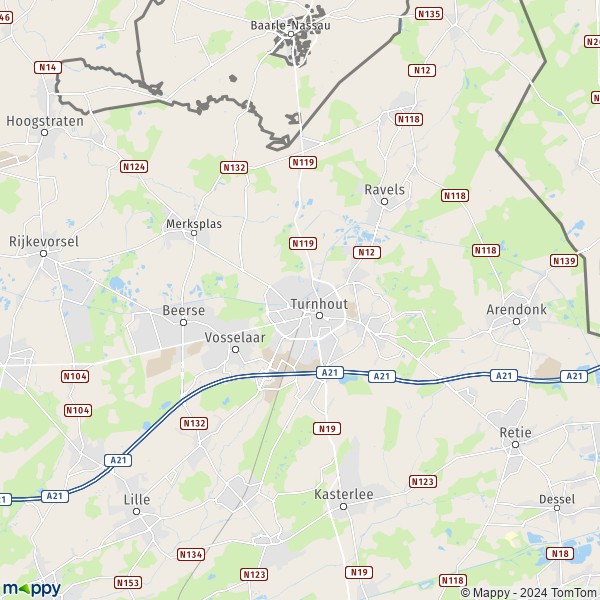 De kaart voor de stad 2300 Turnhout