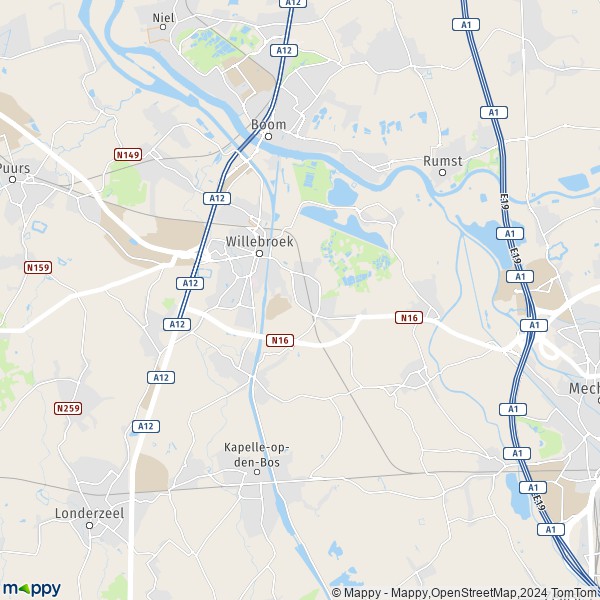 De kaart voor de stad 2830 Willebroek