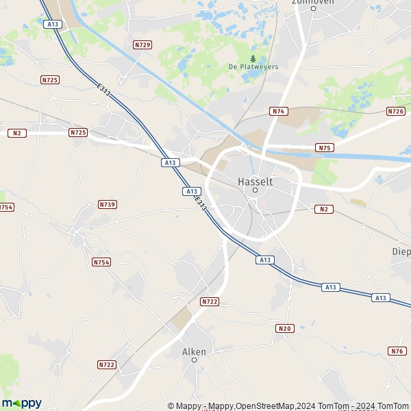 De kaart voor de stad 3500-3512 Hasselt