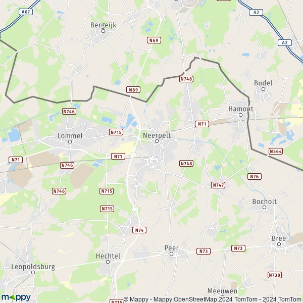 De kaart voor de stad Neerpelt, 3910 Pelt