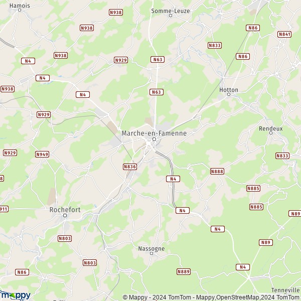 De kaart voor de stad 6900 Marche-en-Famenne